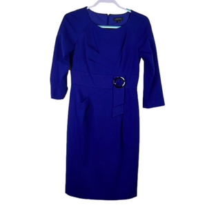 TAHARI Size 4 Blue Violet 3/4 Sleeve Professional Pencil Dress